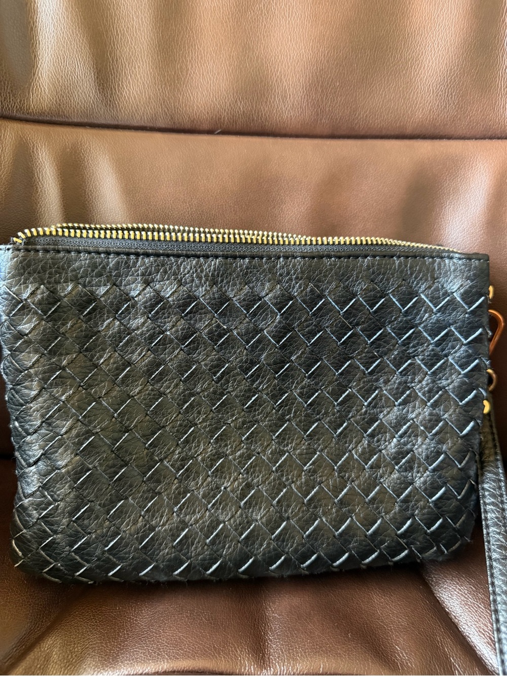 Double Wristlet Clutch Woven Vegan Leather NWOT - Picture 2 of 9